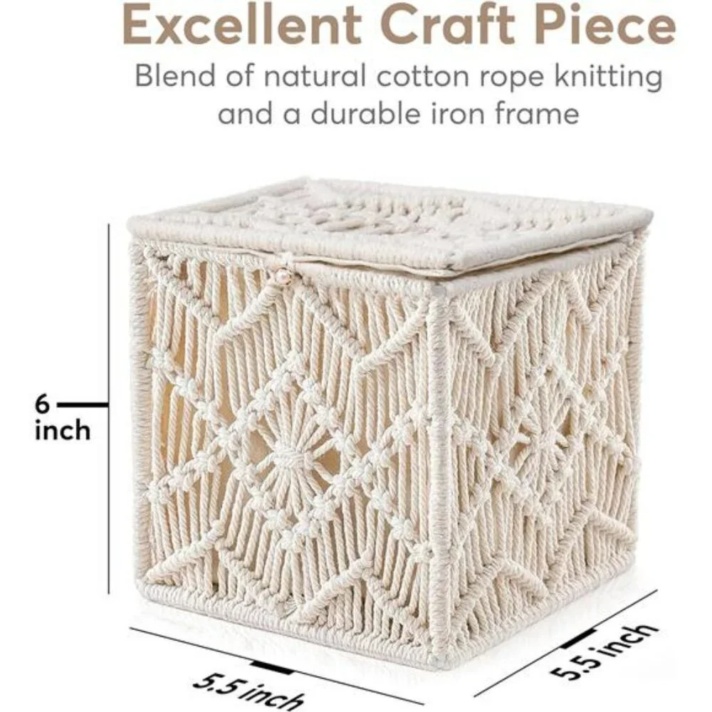 Square macrame tissue box cover woven boho tissue holder decorative home bathroo